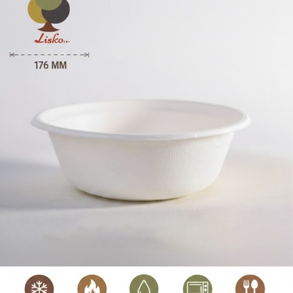 Одноразова глибока тарілка 500 мл 125 шт, миска з цукрової тростини